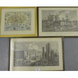 A companion pair of engravings depicting Ancient Alexandria, together with a framed map of the