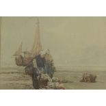 A coloured print of two Fisher Women on the Coast, in a glazed frame, 26 x 19cm