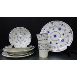 A Furnivals Denmark pattern blue and white extensive dinner service