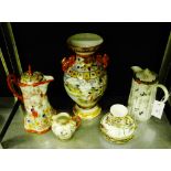 A mixed lot of Japanese porcelains to include a baluster vase painted with figures, together with