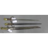 French bayonets to include a Chassepot sword bayonet and scabbard together with two Epee bayonets,