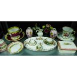 A mixed lot of 19th century and later porcelains to include a Dresden cup and saucer and another,