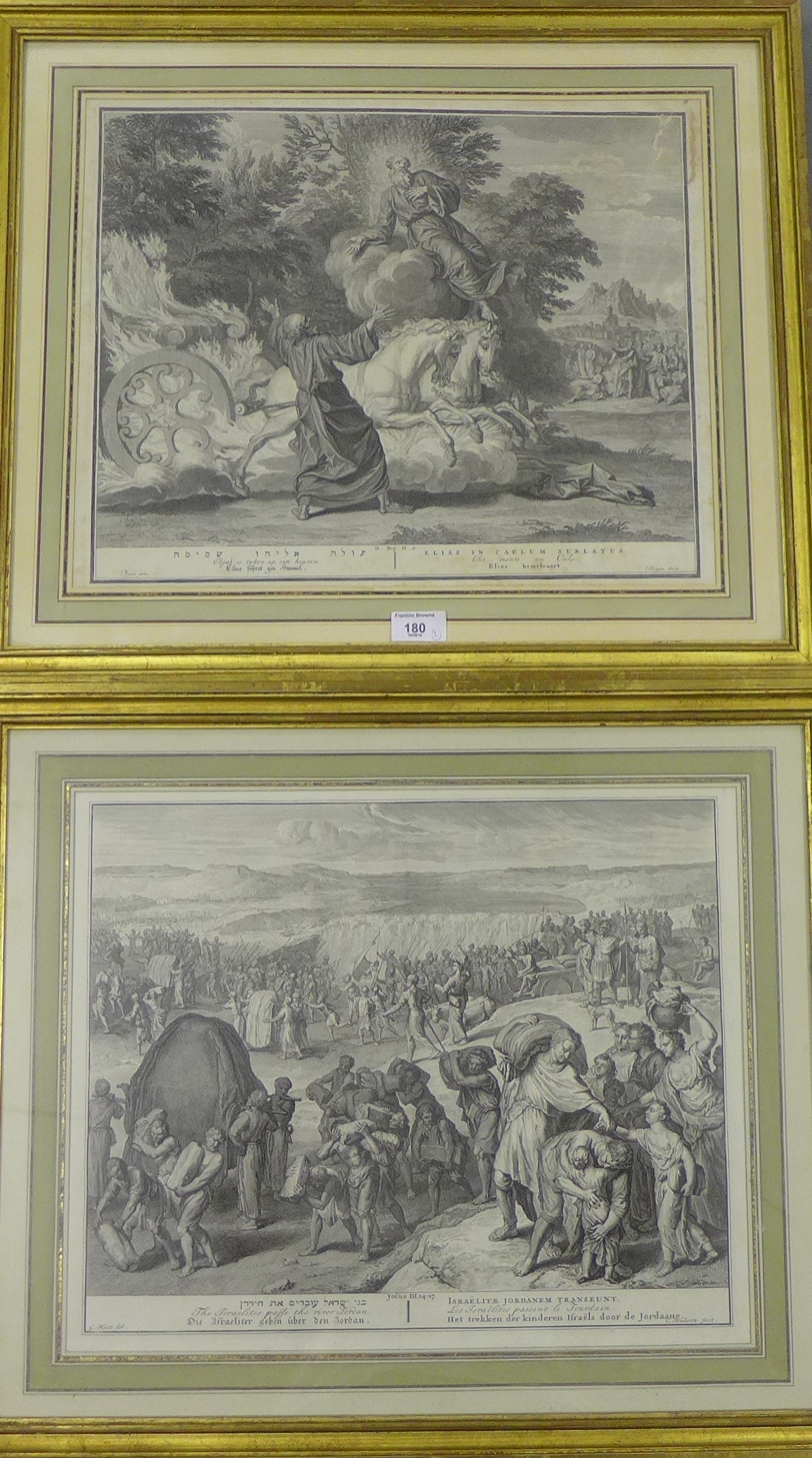 A pair of monochrome prints to include 'Eliyah is taken up into Heaven' and the 'Israelites past the