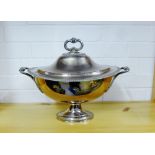 An Epns twin handled soup tureen and cover on pedestal base