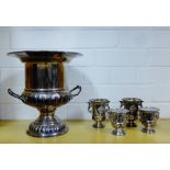 Silver plate on copper ice pail of twin handled campagna form, complete with liner, 25cm high,