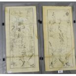 Two 18th century framed map panels to include the Road from Aberdeen to Fraserburgh and the road