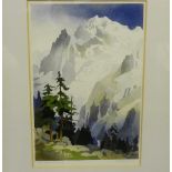 Mt Blanc (France) Coloured print, signed in pencil, indistinctly, in a glazed frame, 25 x 38cm