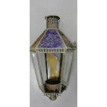 A lantern light with coloured glass panels to top (some lacking), 70cm long