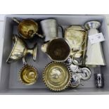 A mixed lot of Epns wares to include milk jugs, sugar bowls and a pewter tankard, etc (a lot)