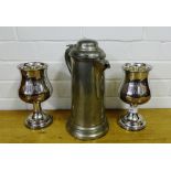 All collection of Victorian church metal wares to include a pewter jug and two silver plated