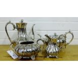 A four piece Epns tea and coffee set of lobbed form comprising coffee pot, tea pot, milk and