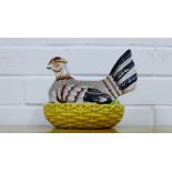 A Staffordshire hen on nest, 17cm high,