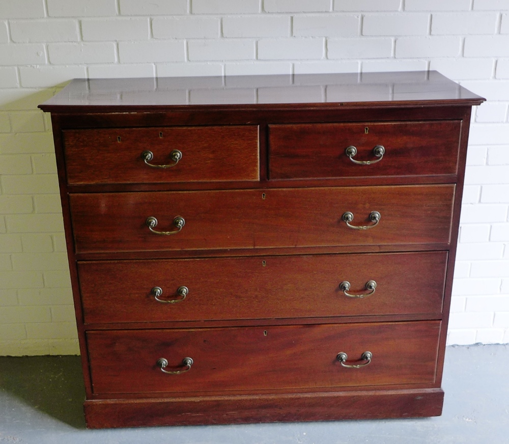 A mahogany chest, the rectangular top over two short and three long graduating drawers, 110 x 124cm