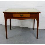 A mahogany side table with glazed top over a single frieze drawer on tapering supports, 78 x 92cm