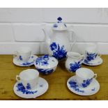 A Royal Copenhagen blue and white miniature coffee set, pattern no. 2308, comprising coffee pot with