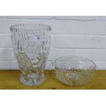 A Thistle etched crystal fruit bowl together with a crystal vase (2)