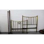 Brass double bed ends and rails, the end rail with pierced decoration, 123 x 136cm