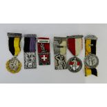 A collection of six Swiss fob commemorative badges and ribbons (6)