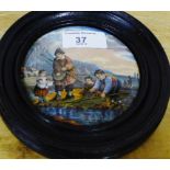 A pot lid "landing the catch" in an ebonised oak frame