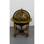 A reproduction globe bar on turned supports, 100 x 80cm