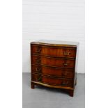 A mahogany serpentine chest with four long drawers on bracket supports, 72 x 80cm