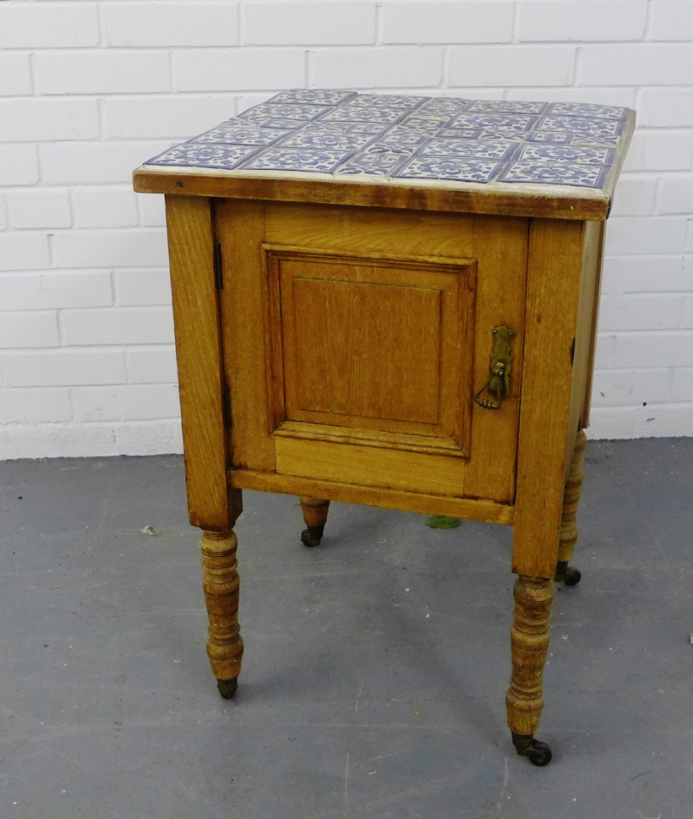 Pine bedside cabinet with tiled top, 73 x 50 cm