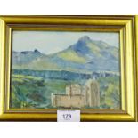 William Ferguson Doune Castle and Ben Ledi Oil-on-board, signed in a glazed gilt wood frame, 19 x