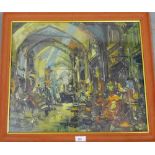 20th Century School Eastern Market Scene Oil, signed indistinctly, in a glazed frame, 51 x 44cm