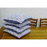 A set of four cushions with blue and white cotton covers (4)