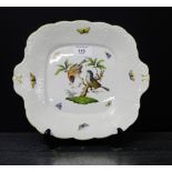 A Herend porcelain sandwich plate, decorated in the Rothschild Bird pattern, with gilded rims,