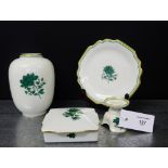 Austrian Augarten white glazed porcelains with green leaf sprays to include a baluster vase, small