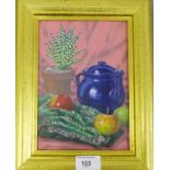 Peter Buchanan Still life with Blue Teapot Gouache, in a glazed gilt wood frame, 15 x 21cm