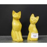 A pair of carved wood cat figures, 13cm, (2)