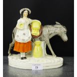 A Staffordshire figure "Sand", depicting a donkey and a young girl on oval gilt line base, 21 x