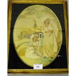 19th century framed needlework, depicting a woman and a girl, in ebonised and glazed frame, 30 x