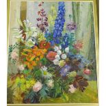 20th Century School Still Life of Flowers Oil-on-Board, unsigned, unframed, 63 x 75cm