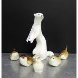 A collection of Lomonsov Russian porcelains, to include a stoat and a group of five various birds,