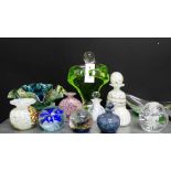 A quantity of Art glass, to include a figure, a Murano style dish, a Mdina crimpled edge dish,