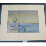 Unknown artist Shore Scene Watercolour, in a glazed frame, 33 x 26cm