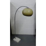 An original 1970's Arc floor lamp with a white marble base and chrome stand and mushroom coloured