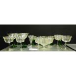 A collection of glass ware to include a small floral and bird etched cordial glass, Art Deco