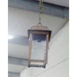 An Arts & Crafts copper and dimpled glass panelled hall lantern light, 15 x 35cm