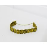 Japanese Komai style fifteen panelled gilt metal bracelet