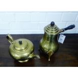 A French 18th century brass and copper mounted coffee pot with turned wood handle to side together