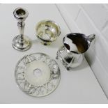 Hamilton & Inches, Edinburgh silver bowl, Birmingham silver mounted and glass pot stand,