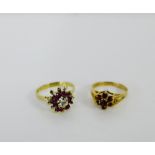 Two 9ct gold gemset dress rings, (2)