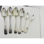 A set of four George III fiddle pattern table spoons, makers mark WE and date letters for 1818/19,