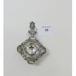 Continental white metal strainer with repousee decoration and a figure to the terminal, 14cm long