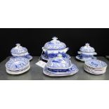 19th century childrens blue and white table wares in the 'Priory' pattern, comprising oval