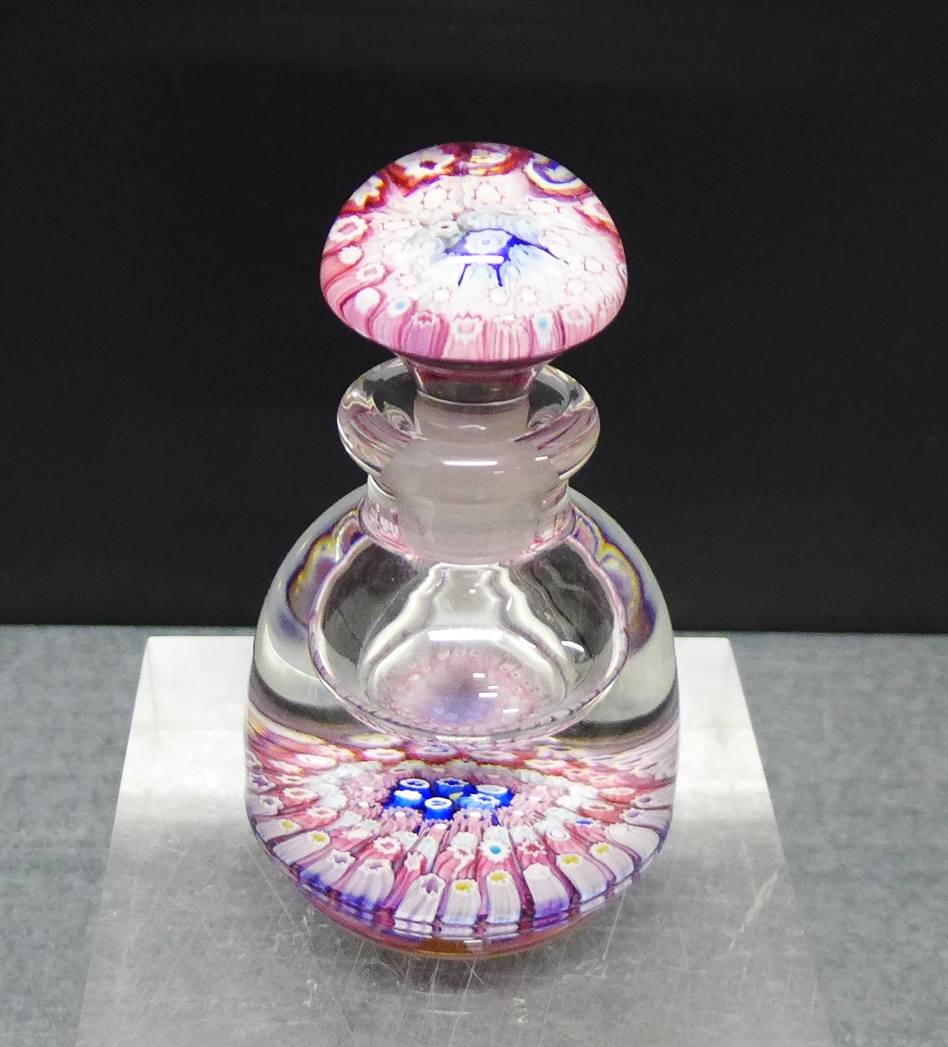 A millefiore and clear glass scent bottle and stopper, 11cm high